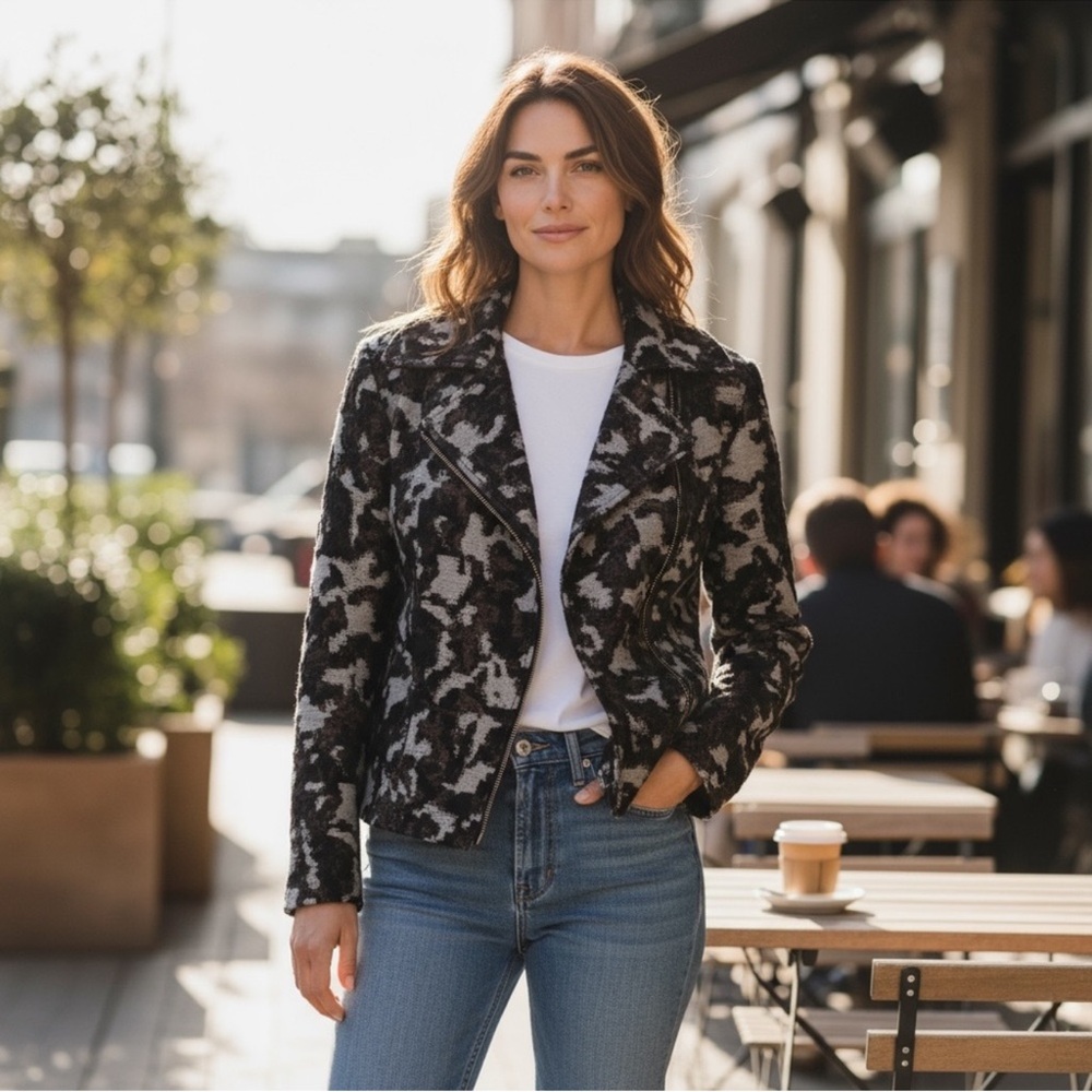 Lafayette 148 New York Black and Gray Moto Blazer